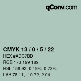 Color code: CMYK 13 / 0 / 5 / 22 | qconv.com