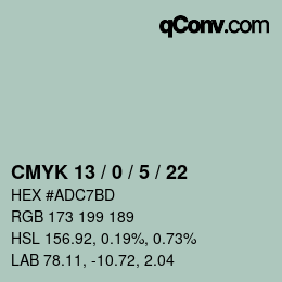 カラーコード: CMYK 13 / 0 / 5 / 22 | qconv.com