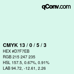 カラーコード: CMYK 13 / 0 / 5 / 3 | qconv.com