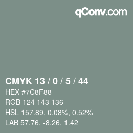 Color code: CMYK 13 / 0 / 5 / 44 | qconv.com