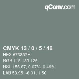 カラーコード: CMYK 13 / 0 / 5 / 48 | qconv.com