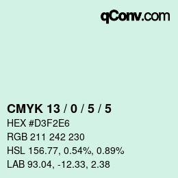 カラーコード: CMYK 13 / 0 / 5 / 5 | qconv.com