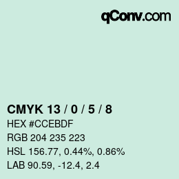 カラーコード: CMYK 13 / 0 / 5 / 8 | qconv.com