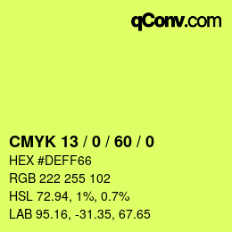 カラーコード: CMYK 13 / 0 / 60 / 0 | qconv.com