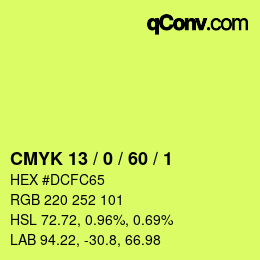カラーコード: CMYK 13 / 0 / 60 / 1 | qconv.com