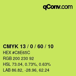 カラーコード: CMYK 13 / 0 / 60 / 10 | qconv.com