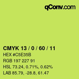 カラーコード: CMYK 13 / 0 / 60 / 11 | qconv.com