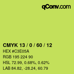 カラーコード: CMYK 13 / 0 / 60 / 12 | qconv.com