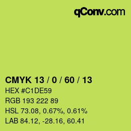 カラーコード: CMYK 13 / 0 / 60 / 13 | qconv.com