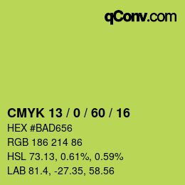 Color code: CMYK 13 / 0 / 60 / 16 | qconv.com