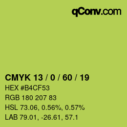 カラーコード: CMYK 13 / 0 / 60 / 19 | qconv.com