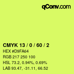 カラーコード: CMYK 13 / 0 / 60 / 2 | qconv.com