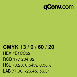 カラーコード: CMYK 13 / 0 / 60 / 20 | qconv.com