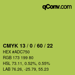 カラーコード: CMYK 13 / 0 / 60 / 22 | qconv.com