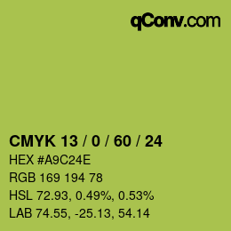 カラーコード: CMYK 13 / 0 / 60 / 24 | qconv.com