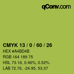 Color code: CMYK 13 / 0 / 60 / 26 | qconv.com