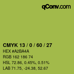 カラーコード: CMYK 13 / 0 / 60 / 27 | qconv.com