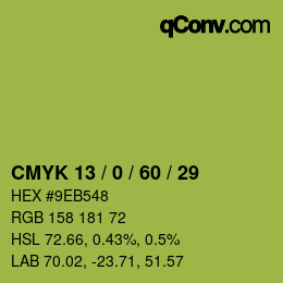 カラーコード: CMYK 13 / 0 / 60 / 29 | qconv.com