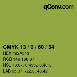 カラーコード: CMYK 13 / 0 / 60 / 34 | qconv.com