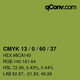 カラーコード: CMYK 13 / 0 / 60 / 37 | qconv.com