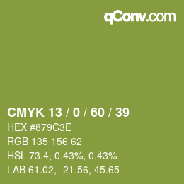カラーコード: CMYK 13 / 0 / 60 / 39 | qconv.com