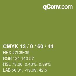 カラーコード: CMYK 13 / 0 / 60 / 44 | qconv.com