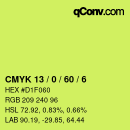カラーコード: CMYK 13 / 0 / 60 / 6 | qconv.com