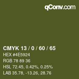 Color code: CMYK 13 / 0 / 60 / 65 | qconv.com