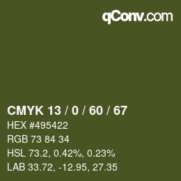 Color code: CMYK 13 / 0 / 60 / 67 | qconv.com