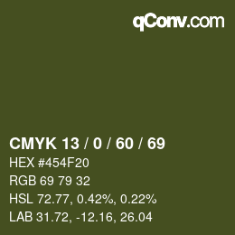 颜色代码: CMYK 13 / 0 / 60 / 69 | qconv.com