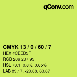 カラーコード: CMYK 13 / 0 / 60 / 7 | qconv.com