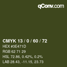 Color code: CMYK 13 / 0 / 60 / 72 | qconv.com