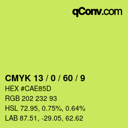 カラーコード: CMYK 13 / 0 / 60 / 9 | qconv.com