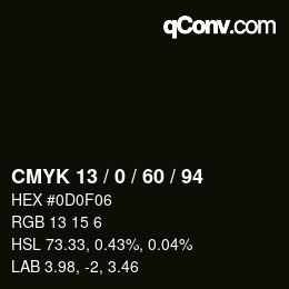 颜色代码: CMYK 13 / 0 / 60 / 94 | qconv.com