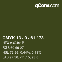 颜色代码: CMYK 13 / 0 / 61 / 73 | qconv.com