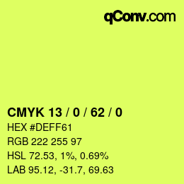 カラーコード: CMYK 13 / 0 / 62 / 0 | qconv.com