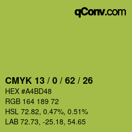 Color code: CMYK 13 / 0 / 62 / 26 | qconv.com