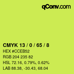 カラーコード: CMYK 13 / 0 / 65 / 8 | qconv.com