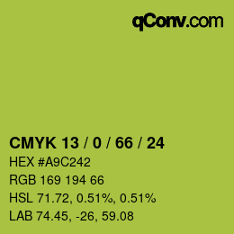 カラーコード: CMYK 13 / 0 / 66 / 24 | qconv.com