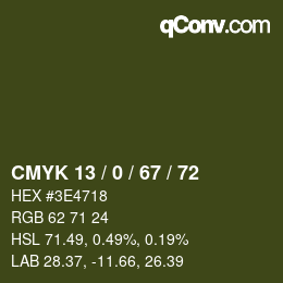 Color code: CMYK 13 / 0 / 67 / 72 | qconv.com