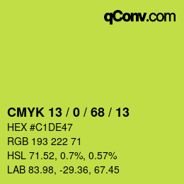 Color code: CMYK 13 / 0 / 68 / 13 | qconv.com