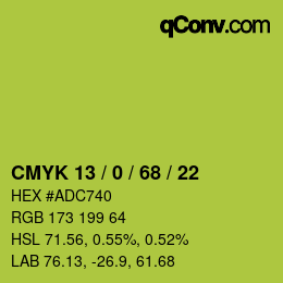 カラーコード: CMYK 13 / 0 / 68 / 22 | qconv.com