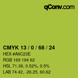 Color code: CMYK 13 / 0 / 68 / 24 | qconv.com