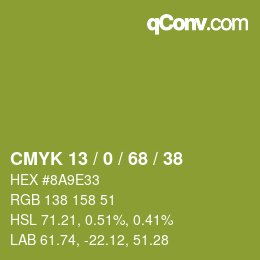 Color code: CMYK 13 / 0 / 68 / 38 | qconv.com