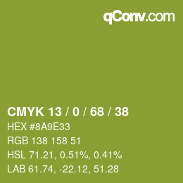 Color code: CMYK 13 / 0 / 68 / 38 | qconv.com