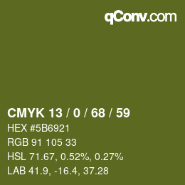 Color code: CMYK 13 / 0 / 68 / 59 | qconv.com