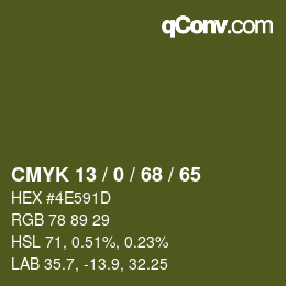 Color code: CMYK 13 / 0 / 68 / 65 | qconv.com