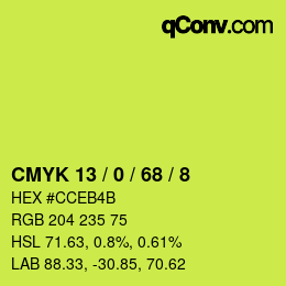 Color code: CMYK 13 / 0 / 68 / 8 | qconv.com