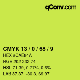 カラーコード: CMYK 13 / 0 / 68 / 9 | qconv.com