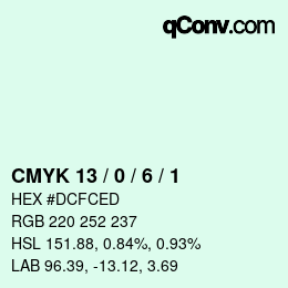 カラーコード: CMYK 13 / 0 / 6 / 1 | qconv.com